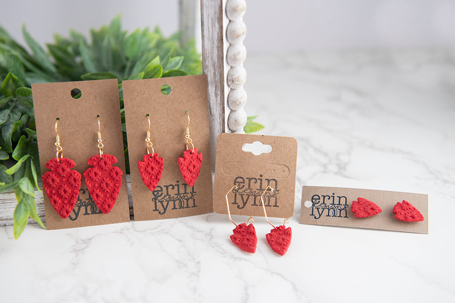 Taylor | Red Aztec Texture Arrowhead Hoops