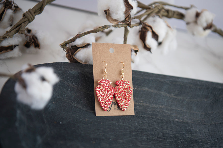 Carli | Red and Gold Leopard Arrowhead Earrings