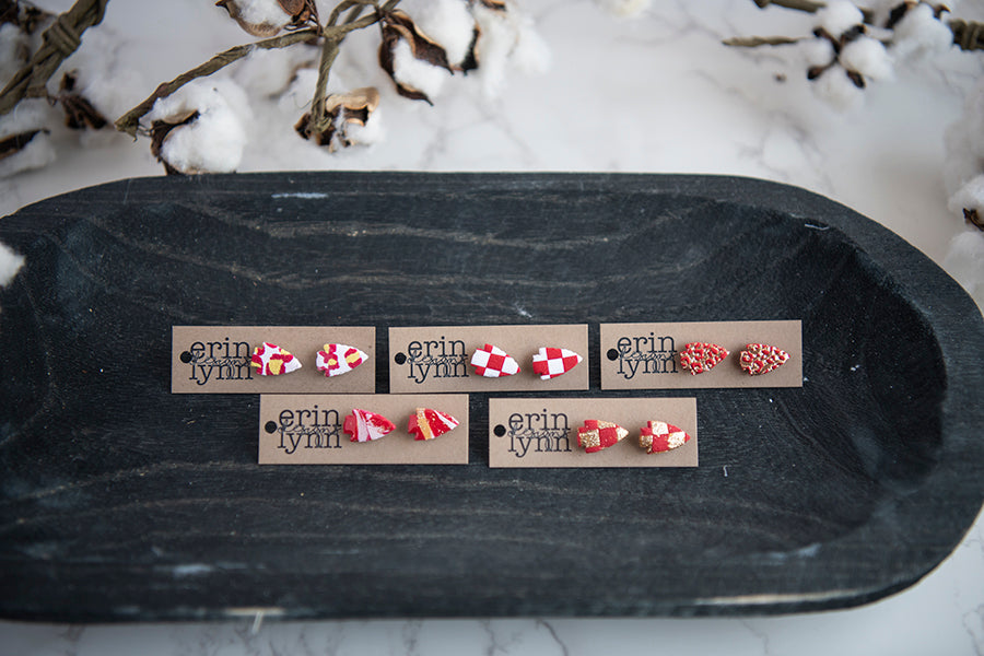 Arrowhead Studs | Red and Gold Leopard