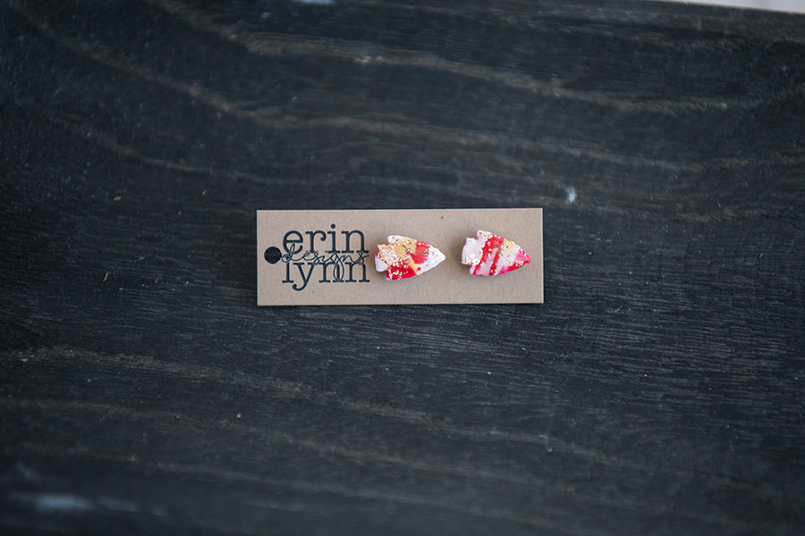 Arrowhead Studs | Red and Gold Marble