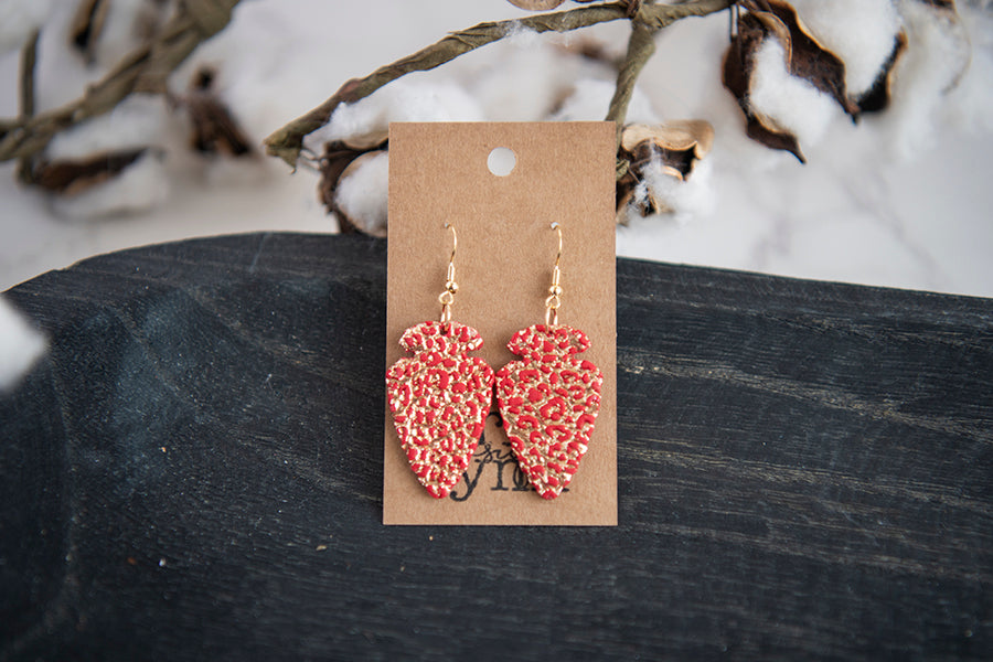 Carli | Red and Gold Leopard Arrowhead Earrings